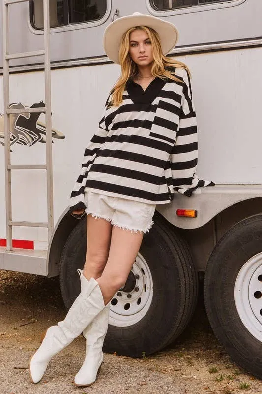 Black and White Striped Oversized Sweatshirt