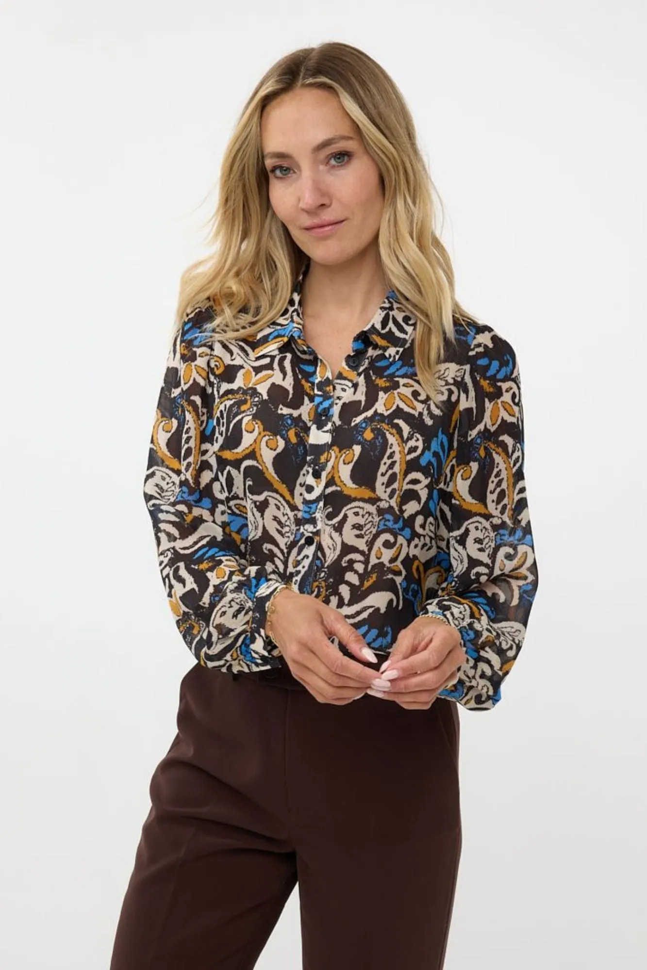 Blouse Vneck Elegant Leaves