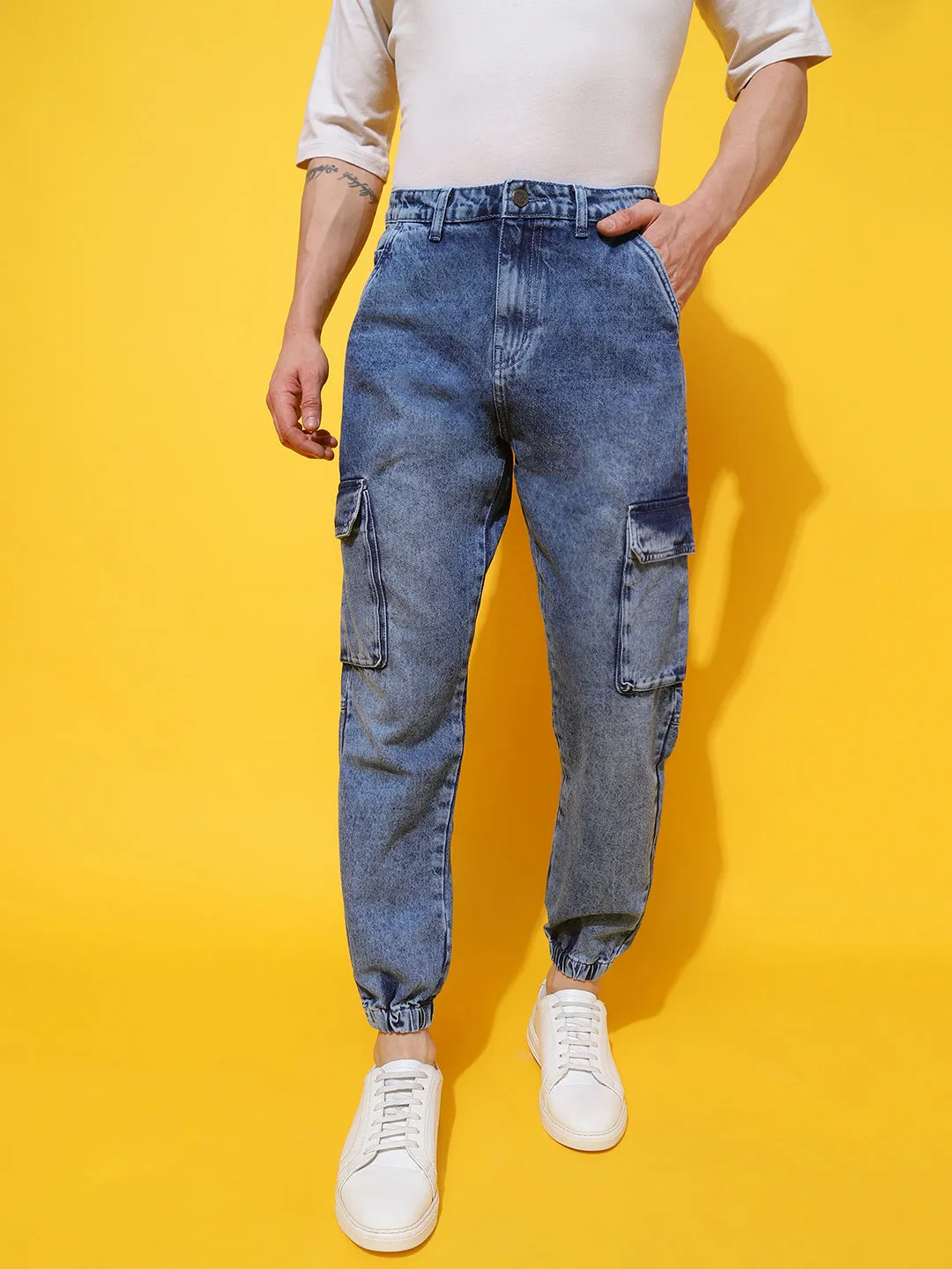 Blue Slim Fit Denim Joggers
