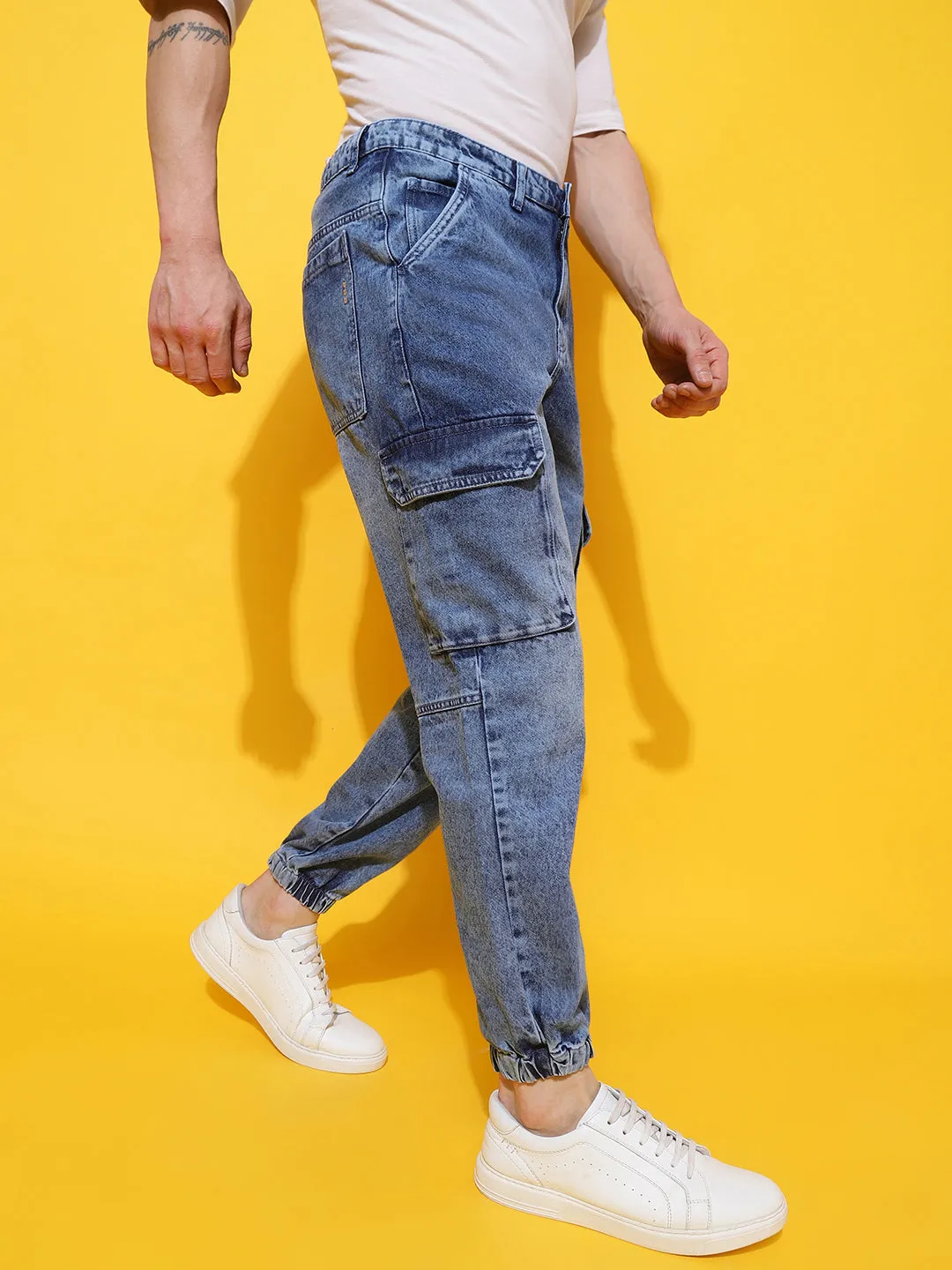Blue Slim Fit Denim Joggers
