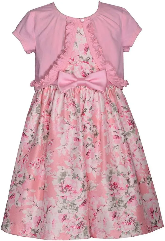 Bonnie Jean Girl's Easter Dress - Floral Dress with Short Sleeve Cardigan for Baby, Toddler, Little and Big Girls