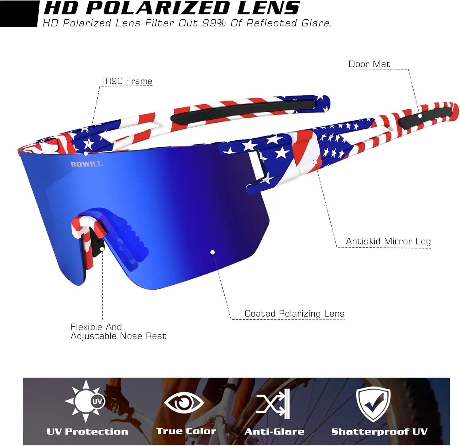 BOWILL Youth Polarized Sunglasses, UV 400 Protection Sports Kids Sun Glasses for Teens Boy's Girl's Cycling Baseball Softball