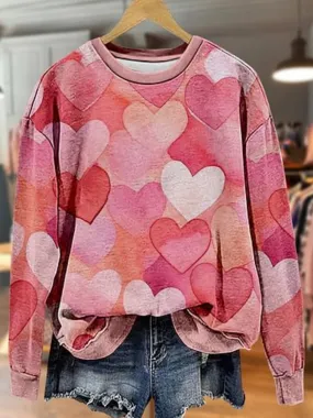 Casual Heart Print  Long Sleeve Casual Top