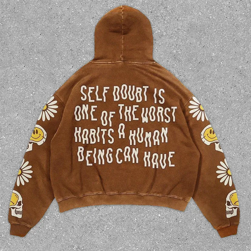 Casual statement street style printed hooded sweatshirt