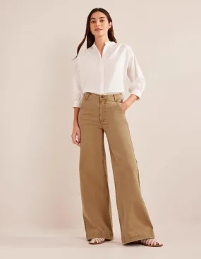 Casual Wide Leg Trousers-Brown