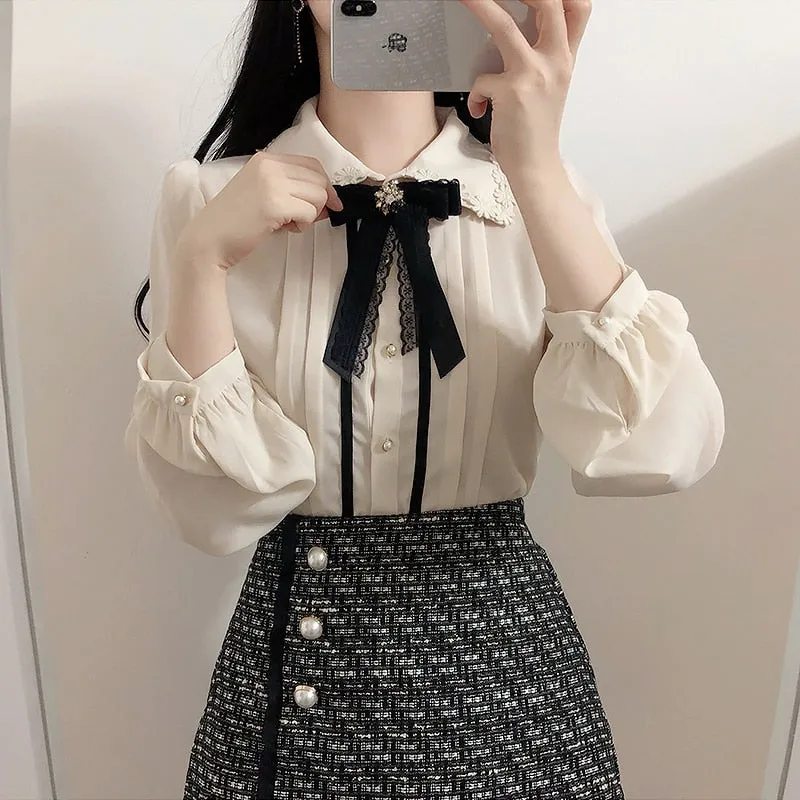 Chic Elegant Ribbon Button Up Shirt