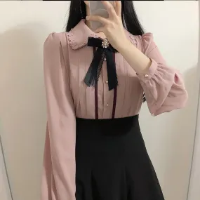 Chic Elegant Ribbon Button Up Shirt