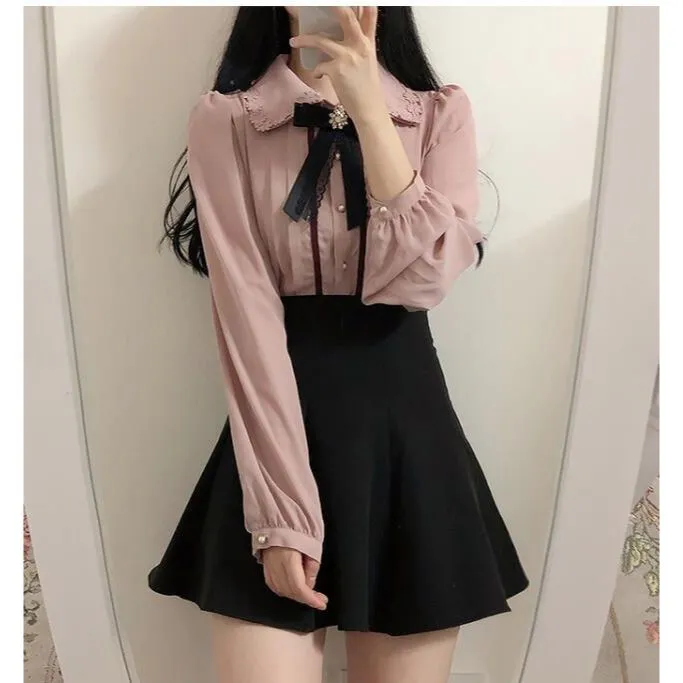 Chic Elegant Ribbon Button Up Shirt