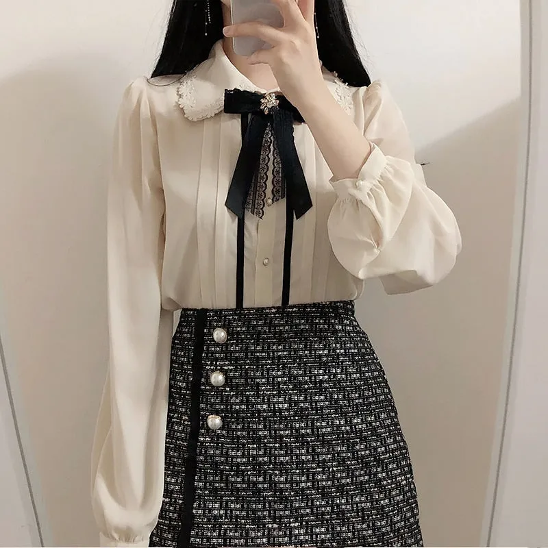 Chic Elegant Ribbon Button Up Shirt