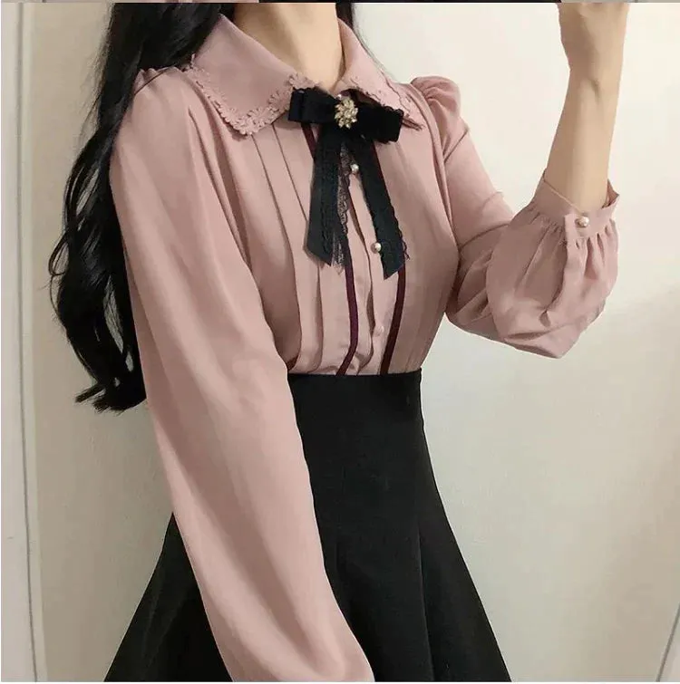 Chic Elegant Ribbon Button Up Shirt