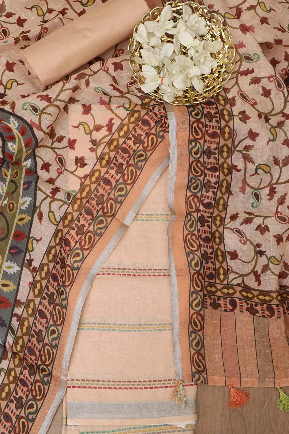 Chic Pastel Linen Digital Printed Three Piece Suit Set