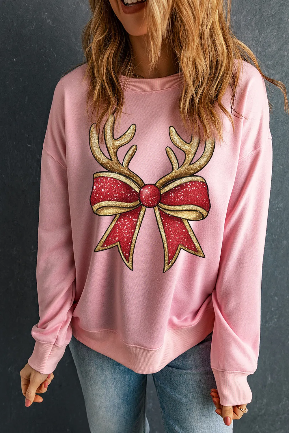 Christmas Wacky Cat String Lights Print Crew Neck Pullover Sweatshirt