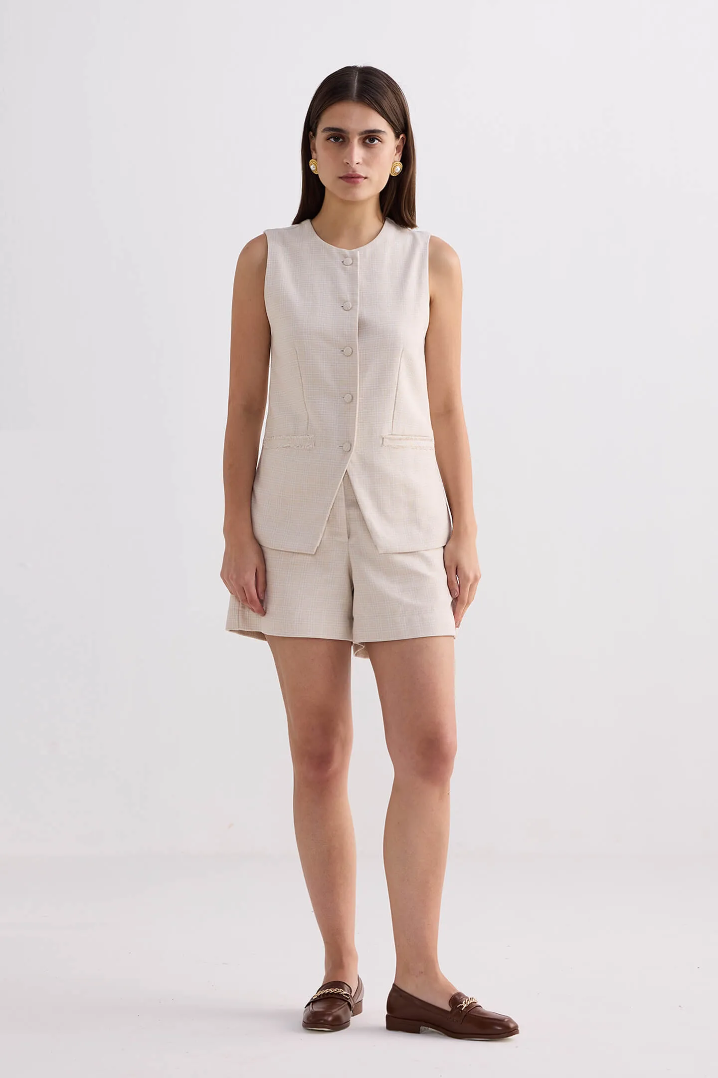 Cotton Tweed Shorts in Cream