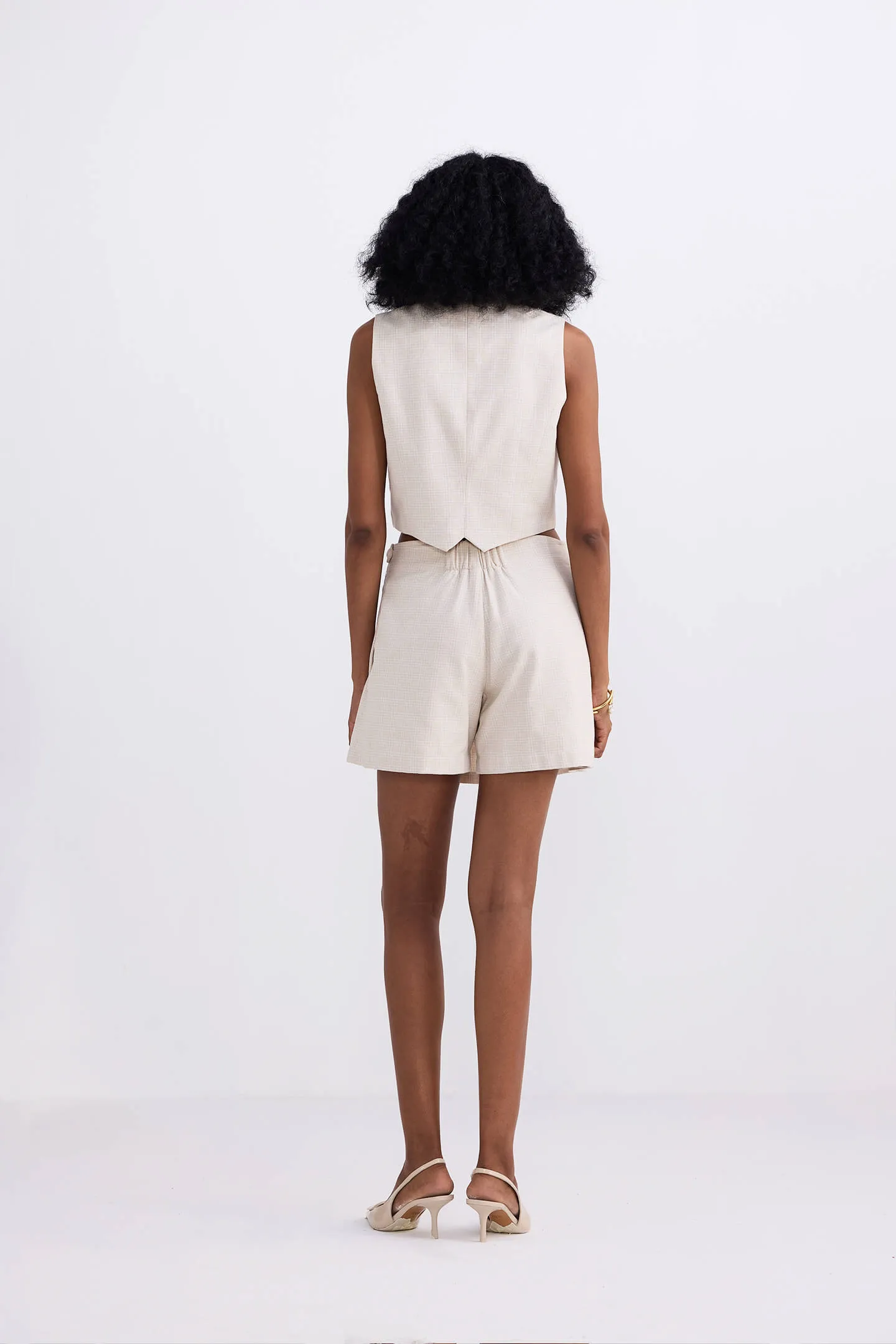 Cropped Cotton Tweed Vest in Cream