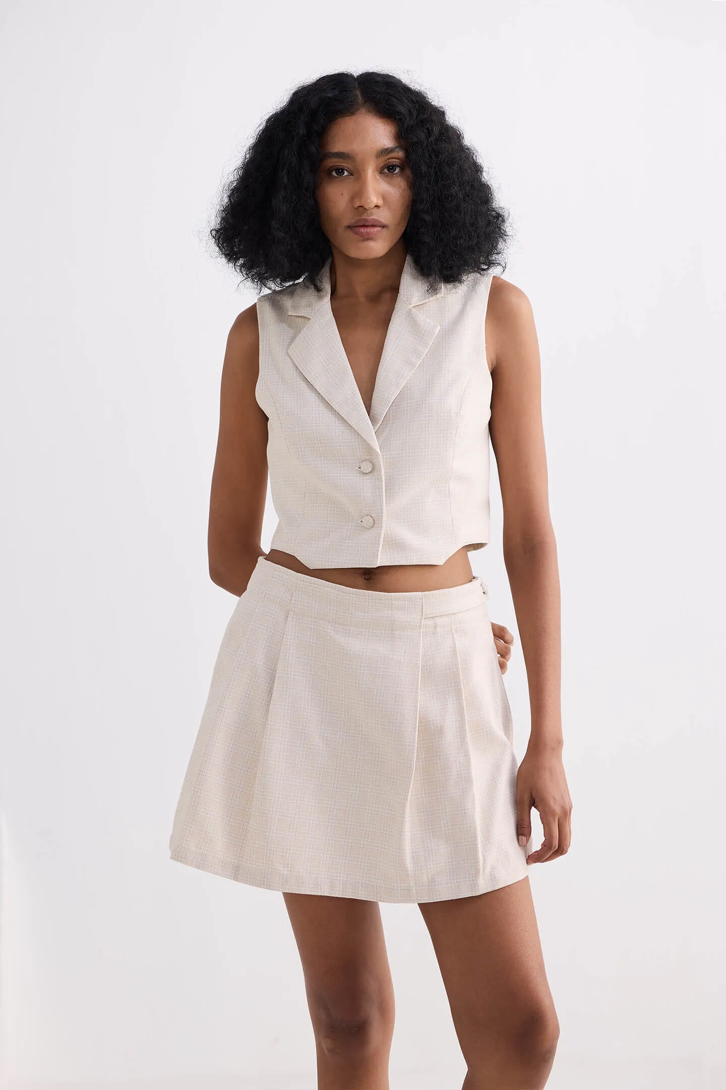 Cropped Cotton Tweed Vest in Cream