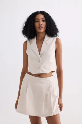 Cropped Cotton Tweed Vest Set in Cream