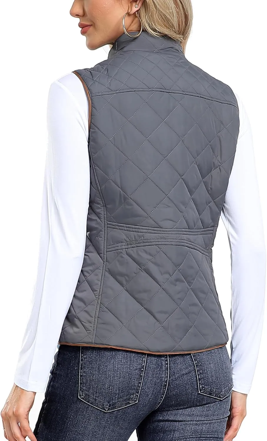 Dilgul Women Padded Vest Stand Collar Zip Up Trendy Puffer Lightweight Quilted Vest