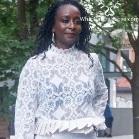 Elegant Lace Crochet Blouse with Lantern Sleeve