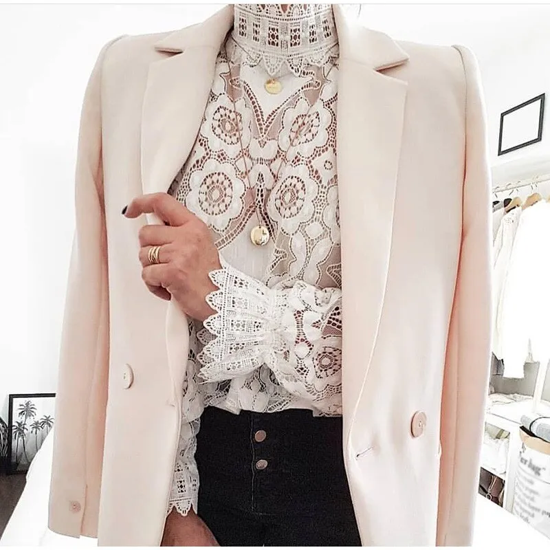 Elegant Lace Crochet Blouse with Lantern Sleeve