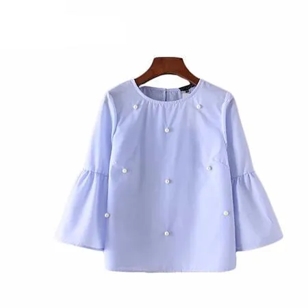 Elegant Pearls Beading Flare Sleeve Shirt