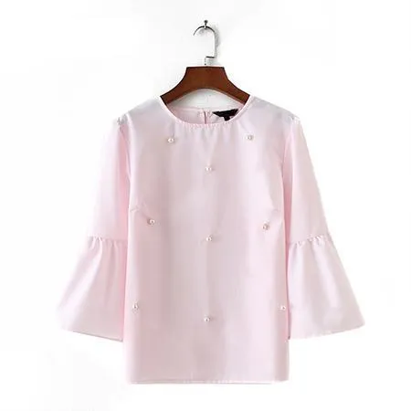 Elegant Pearls Beading Flare Sleeve Shirt