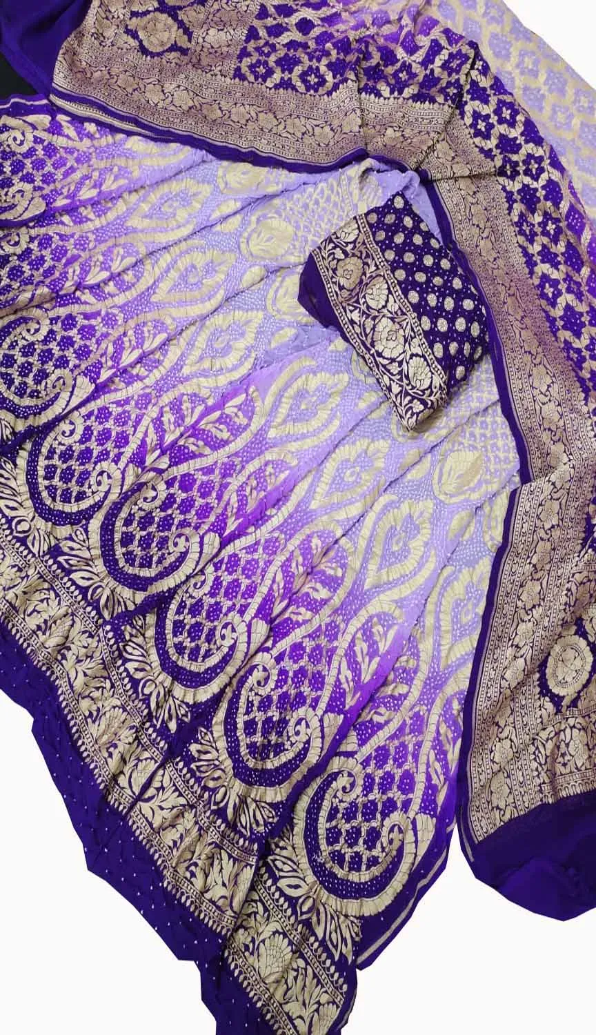 Elegant Purple Banarasi Bandhani Georgette Lehenga Set