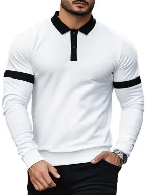 Fashionable Contrast Color Polo Collar Sweatshirt