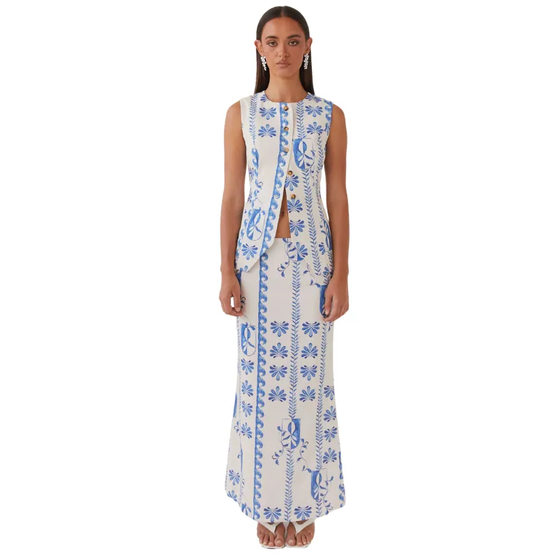 Floral Design Two Piece Vest And Pants Set