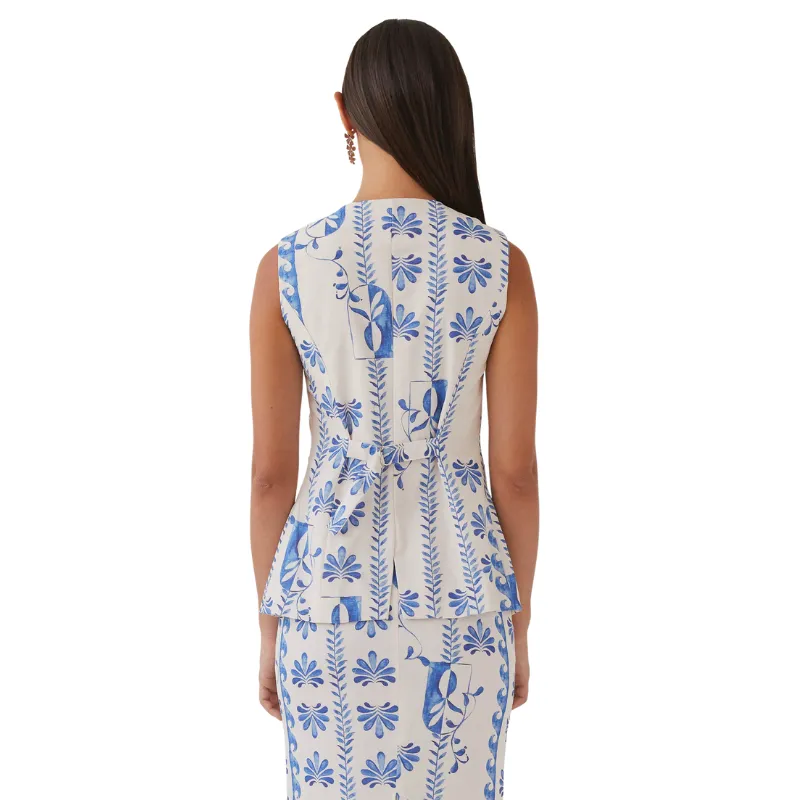 Floral Design Two Piece Vest And Pants Set