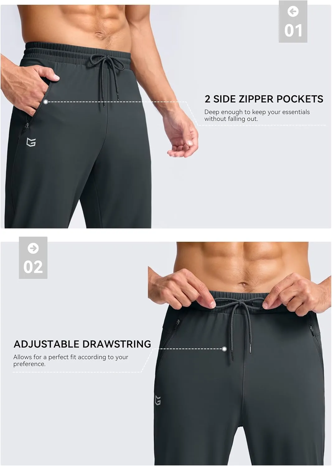 G Gradual Men's 30"/32"/34"/36" Inseam Tall Sweatpants with Zipper Pockets Stretch Long Joggers Athletic Workout Pants Men