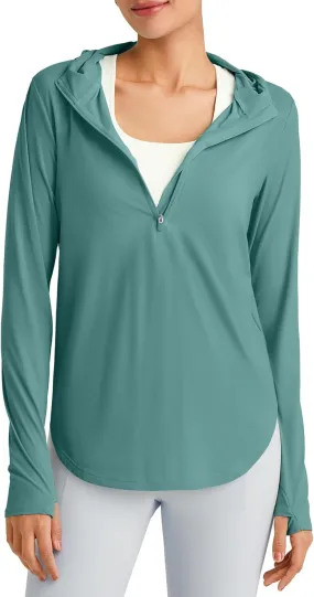 G4Free Long Sleeve Sun Shirt Women Fishing Shirts Hoodie Breathable Quick Dry UPF Clothing Thumbholes Workout Yoga (Myrtle Green,L)