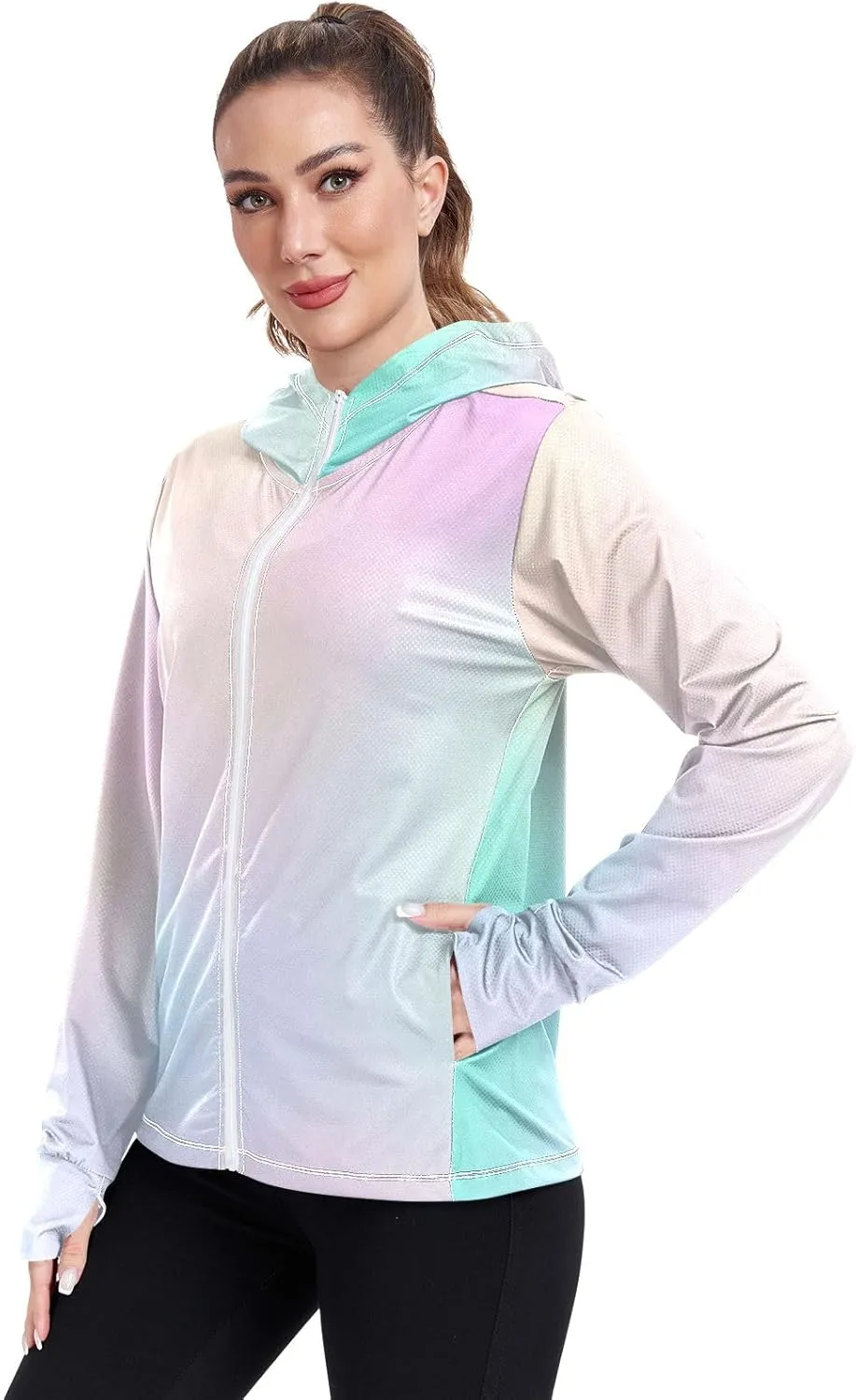GAIGEO Purple Red Yellow Glitter Women Jacket Breathable Sunscreen Clothing for Women UPF 50 , with Zip Pockets, S
