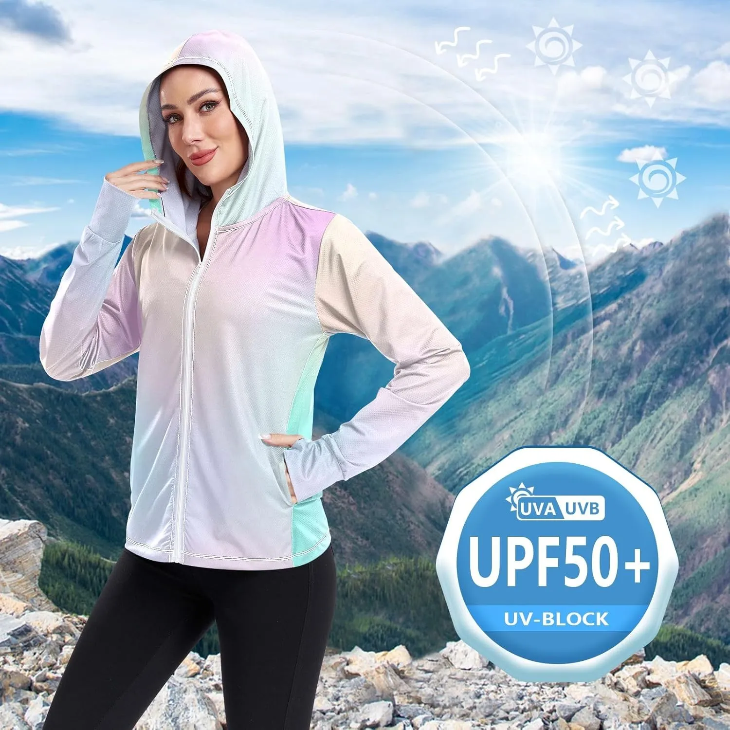 GAIGEO Purple Red Yellow Glitter Women Jacket Breathable Sunscreen Clothing for Women UPF 50 , with Zip Pockets, S