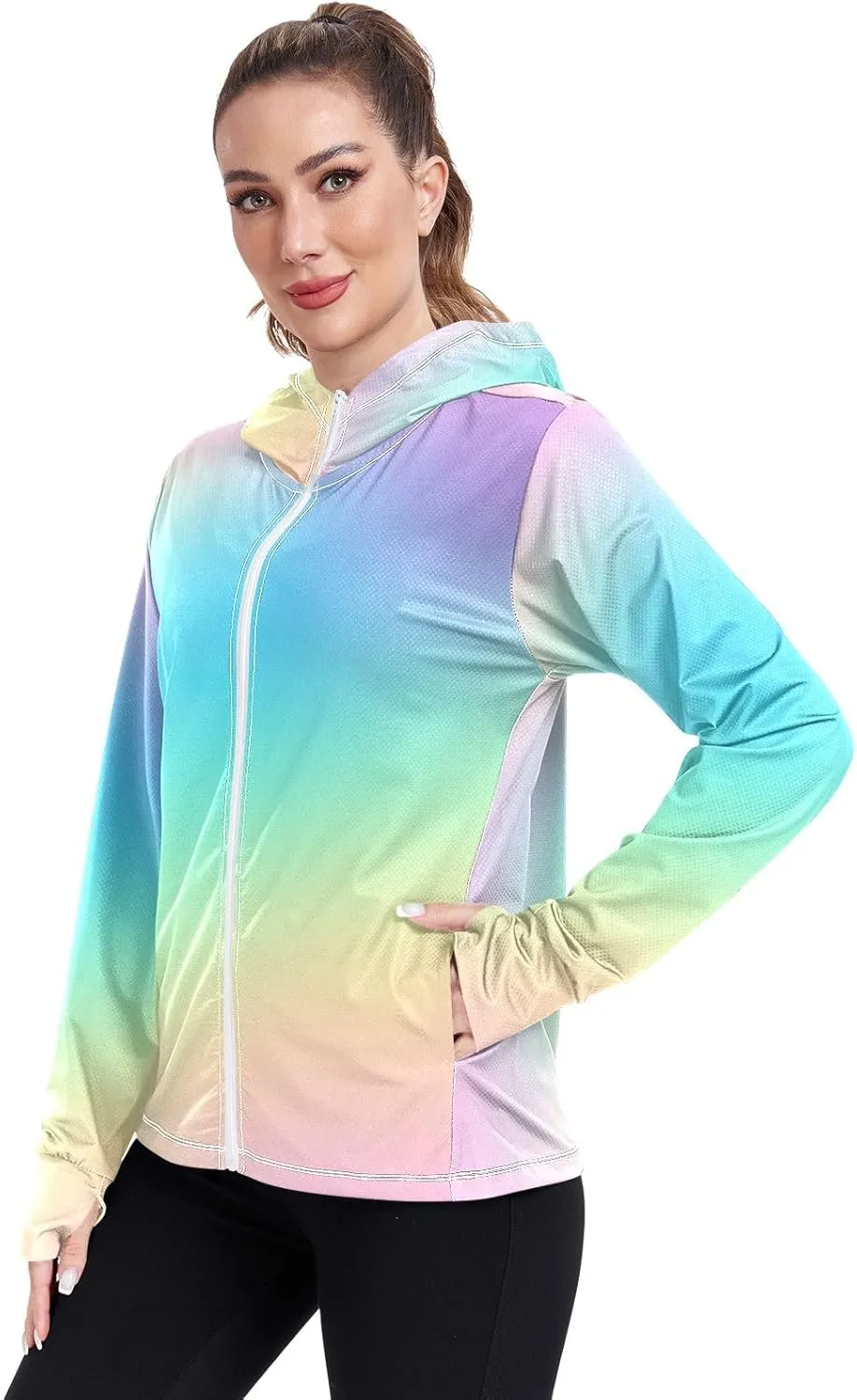 GAIGEO Purple Red Yellow Glitter Women Jacket Breathable Sunscreen Clothing for Women UPF 50 , with Zip Pockets, S