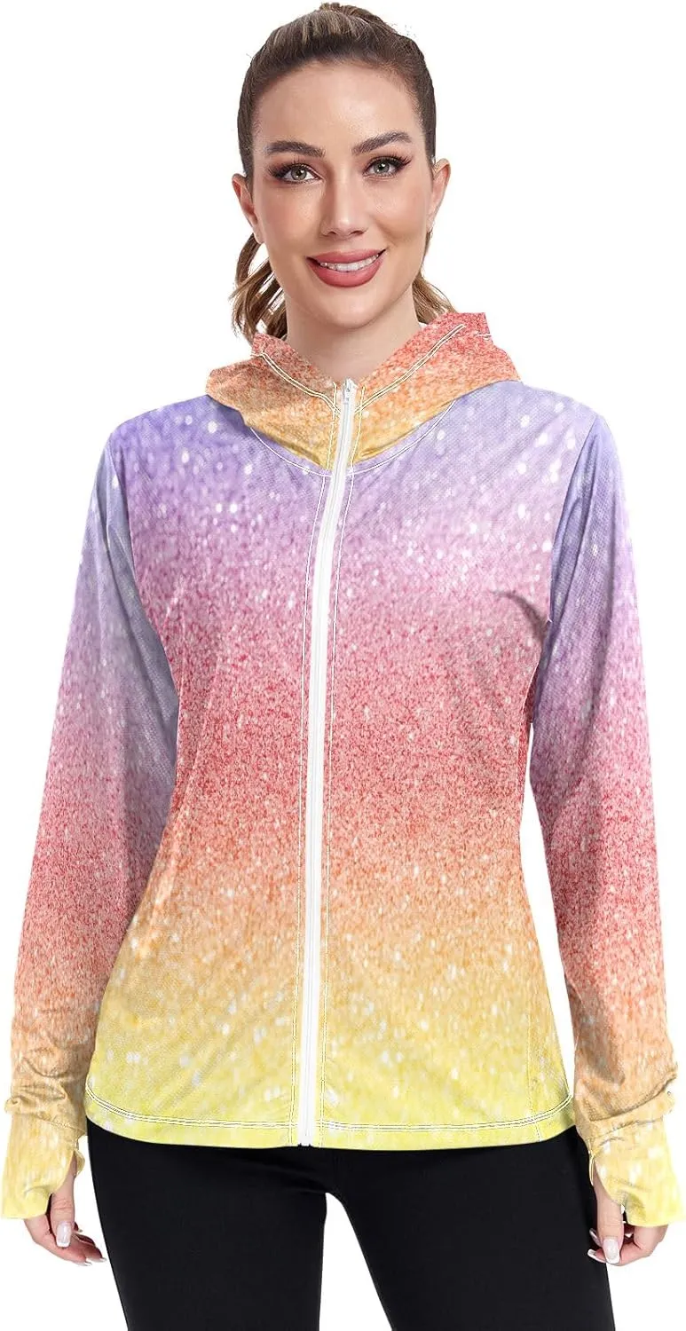 GAIGEO Purple Red Yellow Glitter Women Jacket Breathable Sunscreen Clothing for Women UPF 50 , with Zip Pockets, S