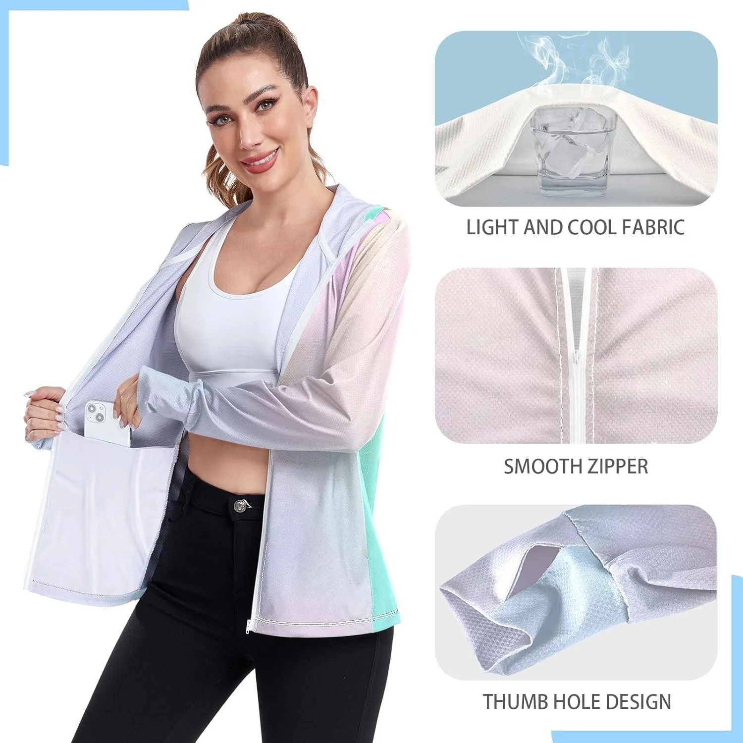 GAIGEO Purple Red Yellow Glitter Women Jacket Breathable Sunscreen Clothing for Women UPF 50 , with Zip Pockets, S