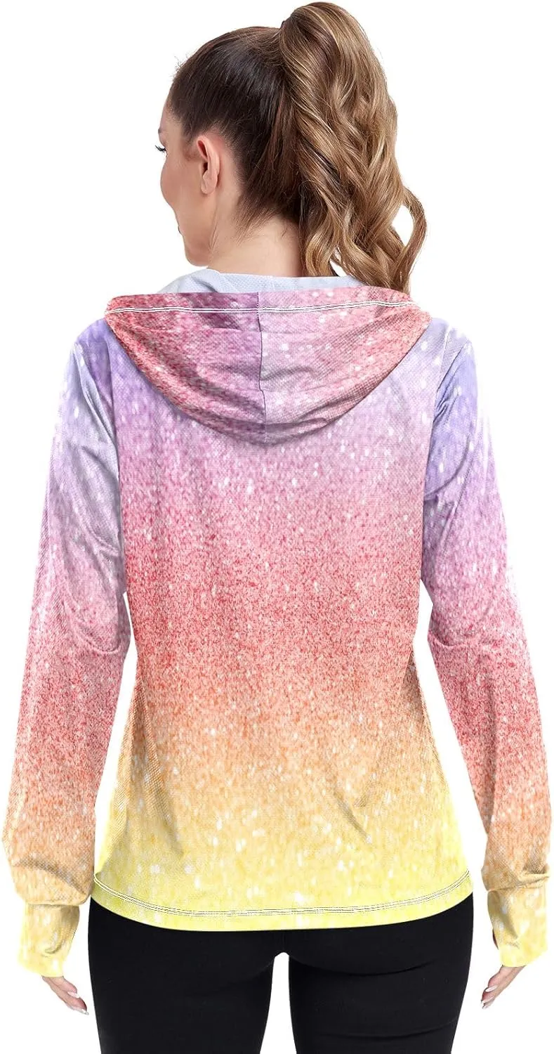 GAIGEO Purple Red Yellow Glitter Women Jacket Breathable Sunscreen Clothing for Women UPF 50 , with Zip Pockets, S