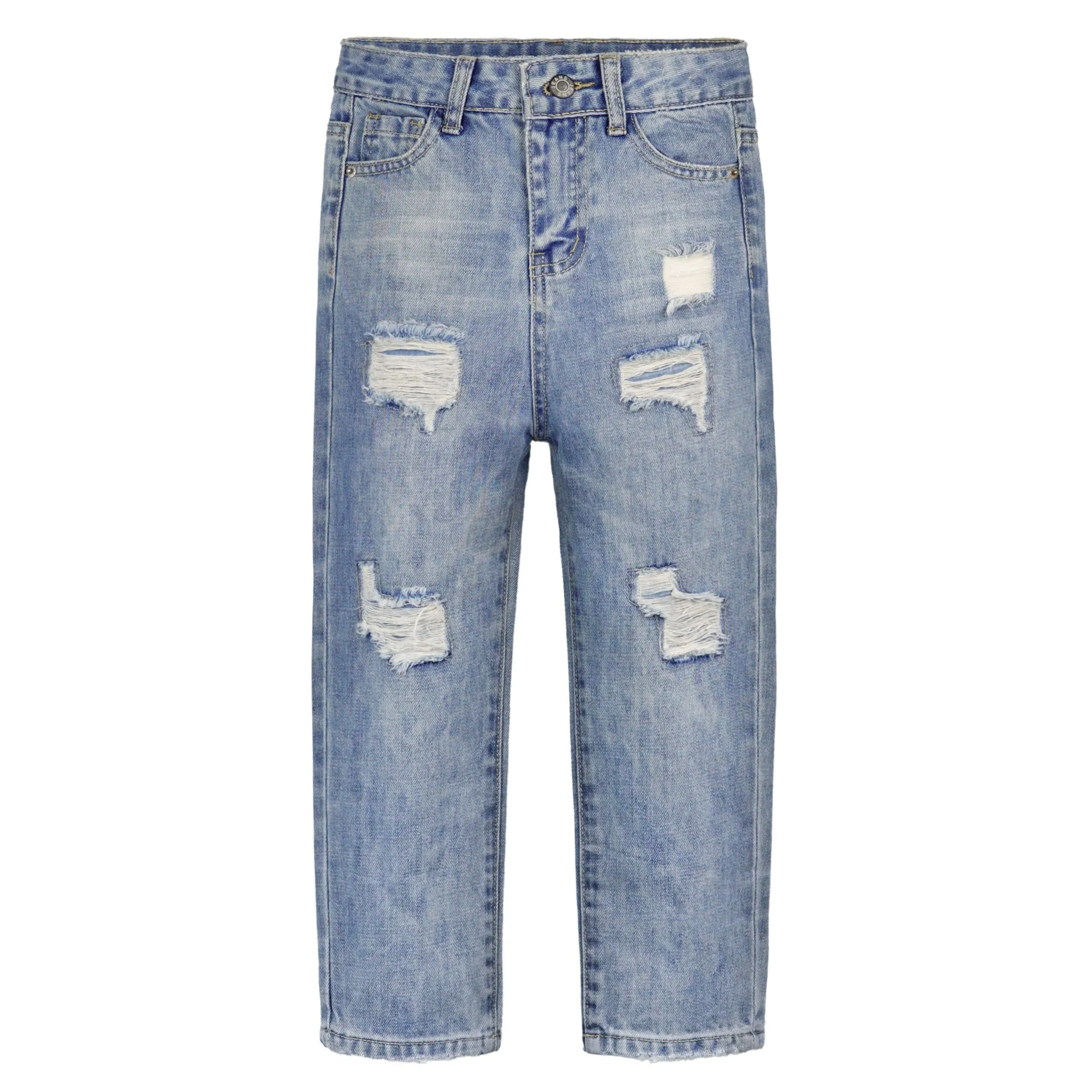 Girls Boys Bird Shaped Ripped Holes Elastic Slim Jeans