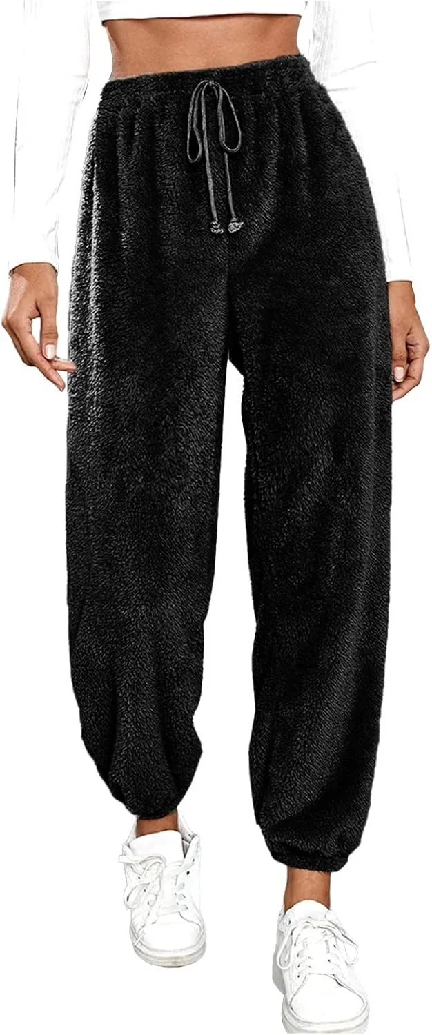 GOKKILRW Womens Fuzzy Pajamas Loung Pants Winter Cozy Warm Soft Lounge Pjs Pants Soft Fleece Plush Pajama Bottoms Sleepwear