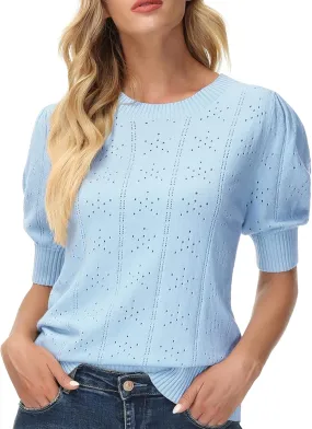 GRACE KARIN Womens Lightweight Thin Summer Pullover Sweater Cute Puff Short Sleeve Tops Pullover Shirt Knit Blouse