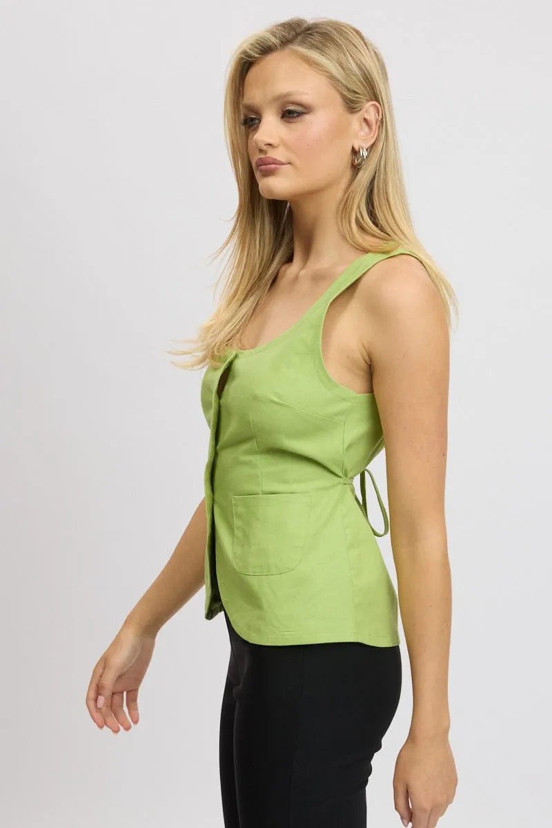 Green Linen Vest Tailored