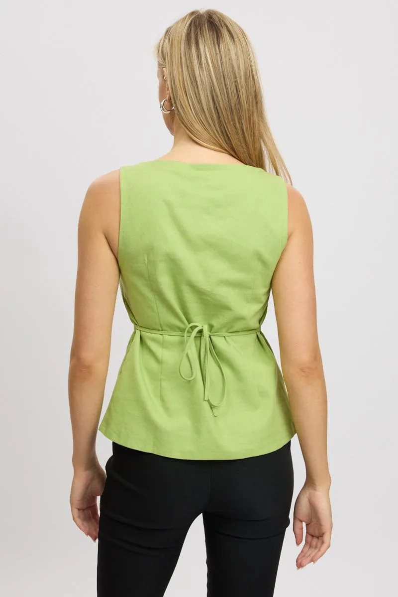 Green Linen Vest Tailored