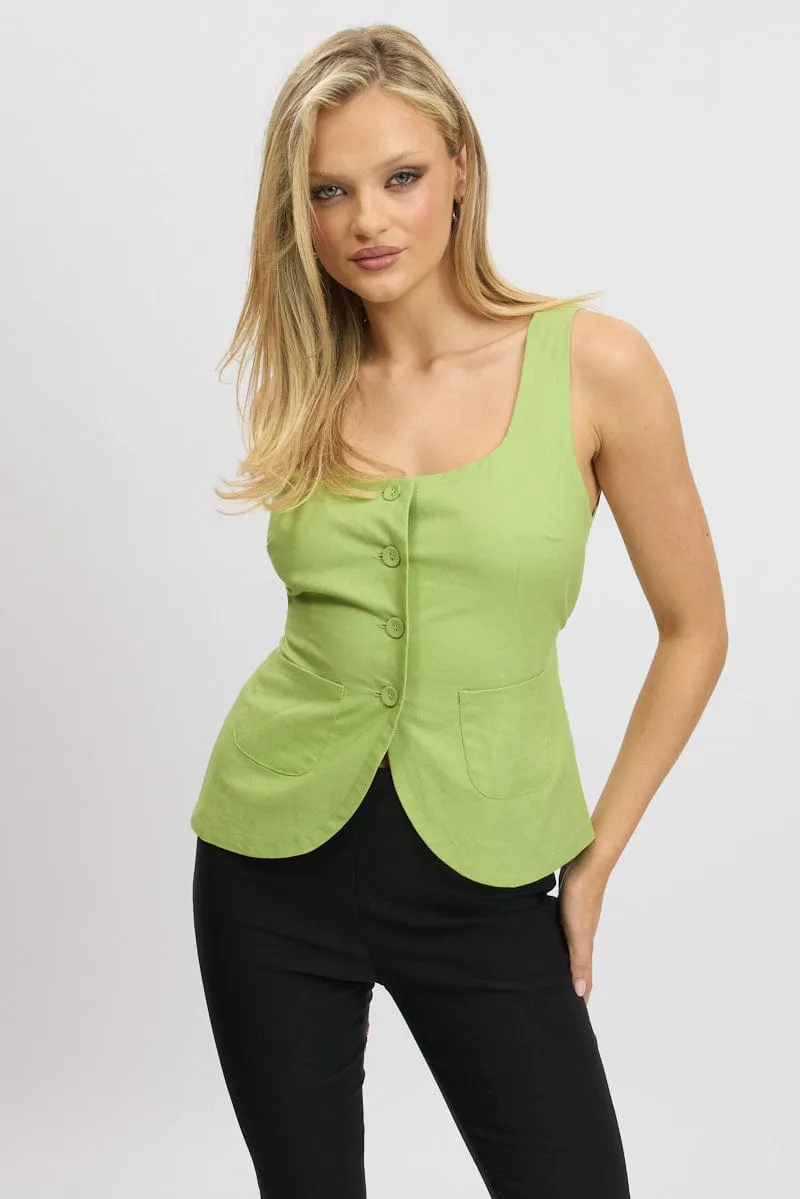 Green Linen Vest Tailored