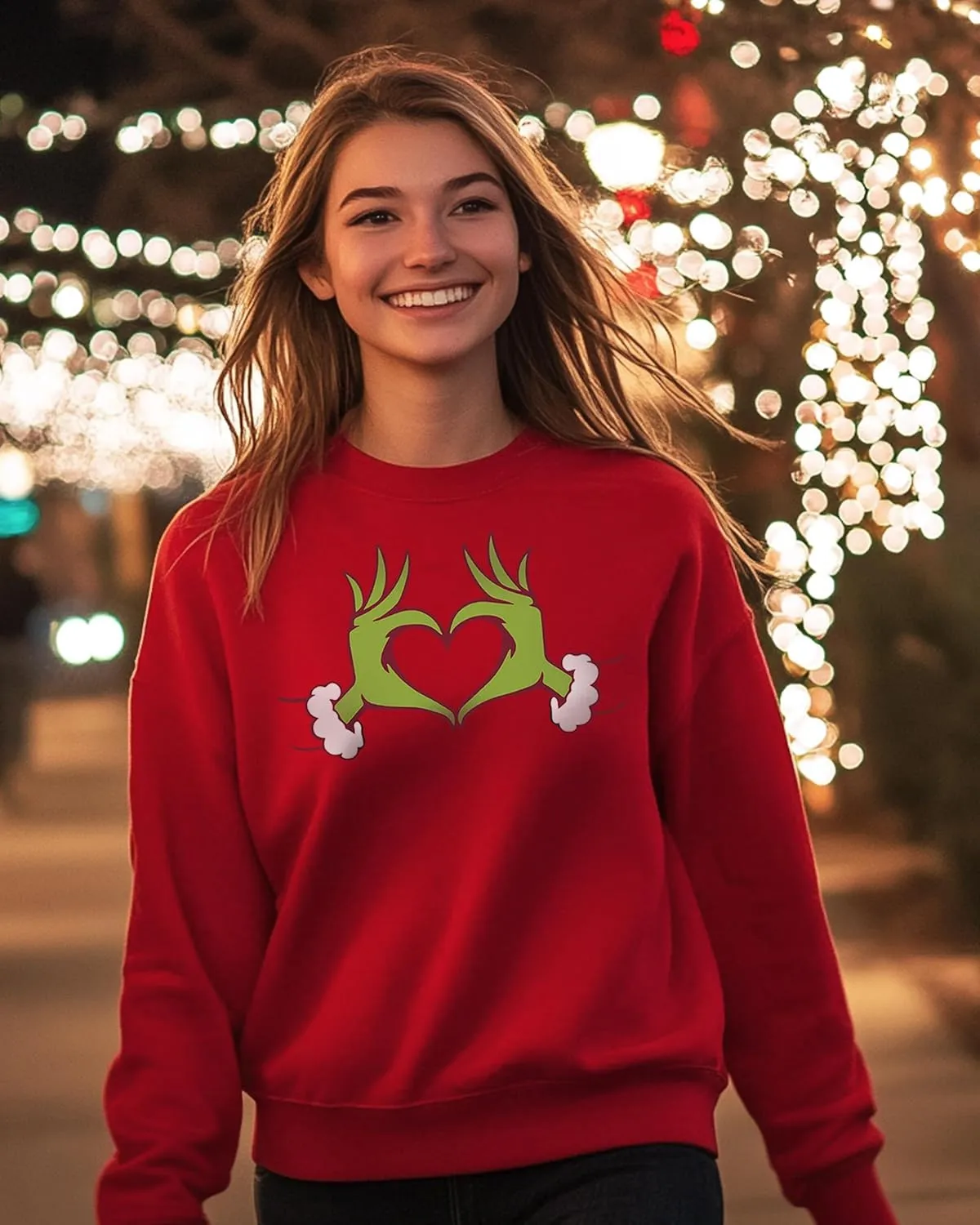Heart Hands Vacation Sweatshirt | Holiday Crewneck Graphic Sweatshirt | Perfect for Travel, Casual Wear (Red)
