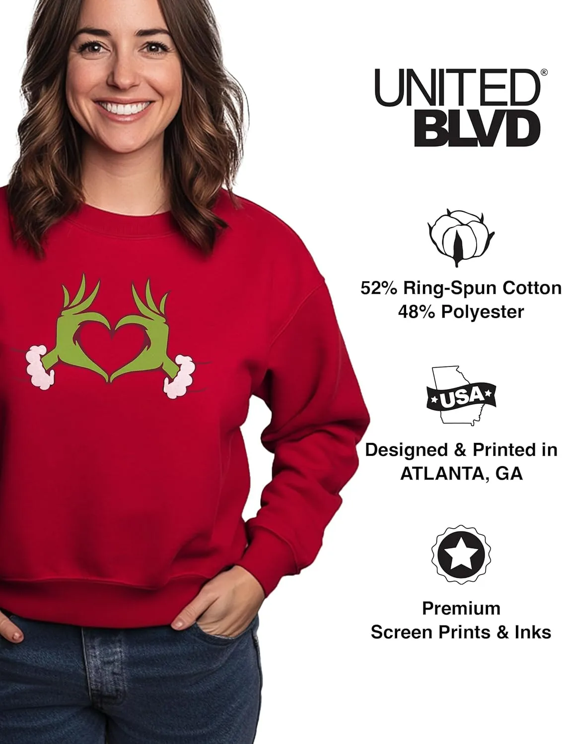 Heart Hands Vacation Sweatshirt | Holiday Crewneck Graphic Sweatshirt | Perfect for Travel, Casual Wear (Red)