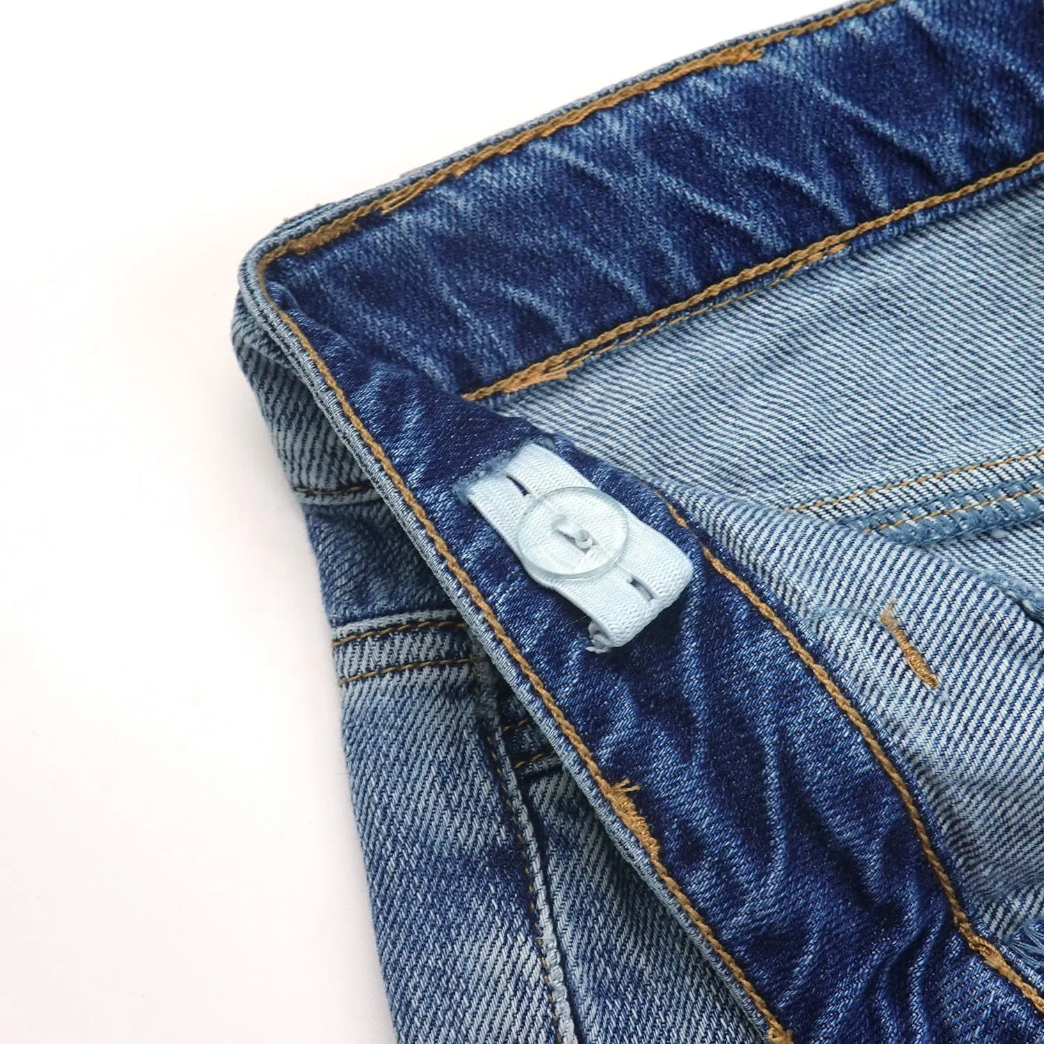 Hiden Front Pockets Girls Wide-leg Denim Pants, 5-14T Elastic Waistband Inside with D-ring Loops Jeans