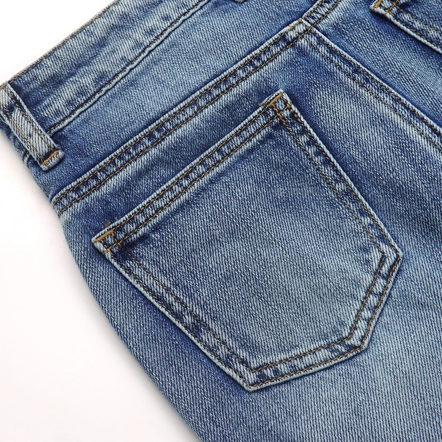 Hiden Front Pockets Girls Wide-leg Denim Pants, 5-14T Elastic Waistband Inside with D-ring Loops Jeans