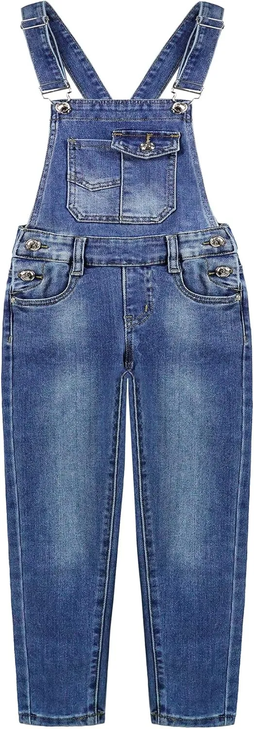 KIDSCOOL SPACE Little Big Girls Denim Overalls,Washed for Soft Stretch Jeans Workwear