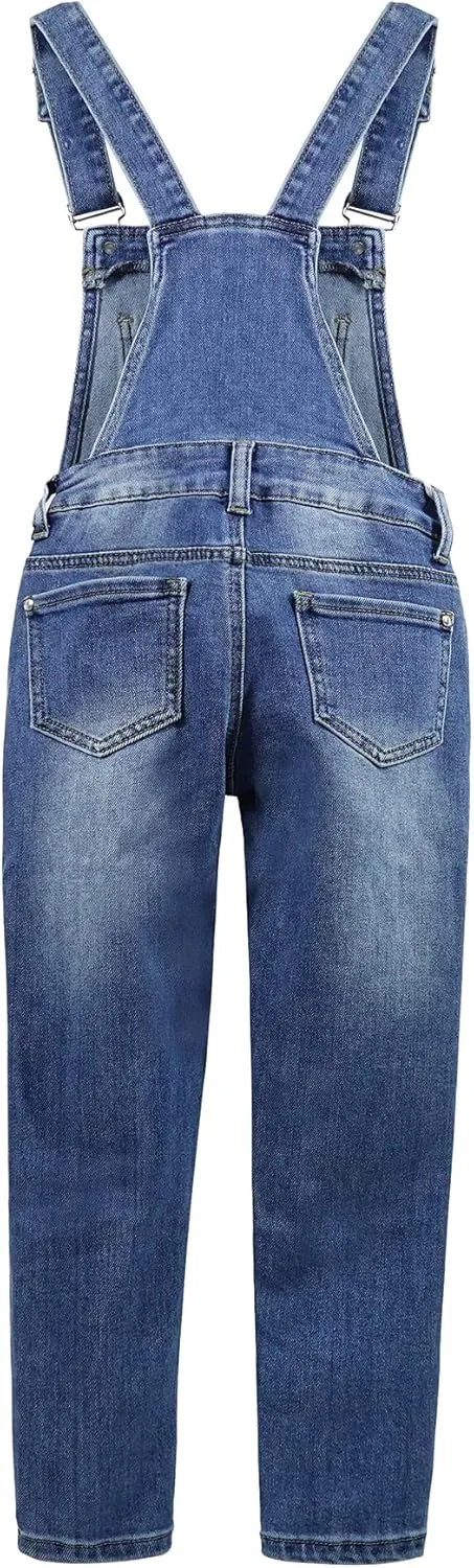 KIDSCOOL SPACE Little Big Girls Denim Overalls,Washed for Soft Stretch Jeans Workwear