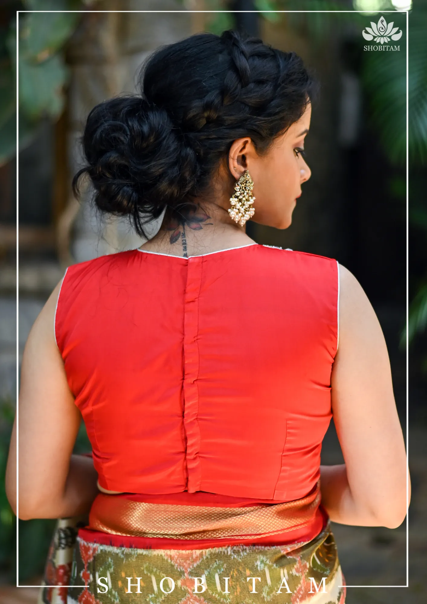 Made to Measure:  Necklace Design White Rhinestone Blouse on Red Silk, Customization Possible